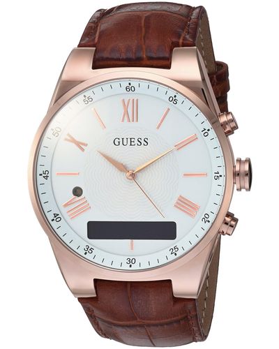 Guess Analogue-digital Quartz Watch With Leather Strap C0002mb4 - Grey
