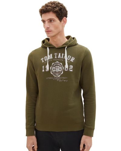 Tom Tailor Basic Hoodie mit Logo-Print - Grün
