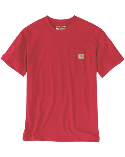 Carhartt Rundhalsshirt K87 POCKET /S T-SHIRT 103296 (1-tlg) Brusttasche mit Logo - Rot