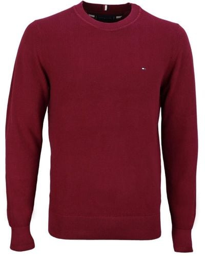 Tommy Hilfiger Chain Ridge Structure C Neck Pullovers - Red