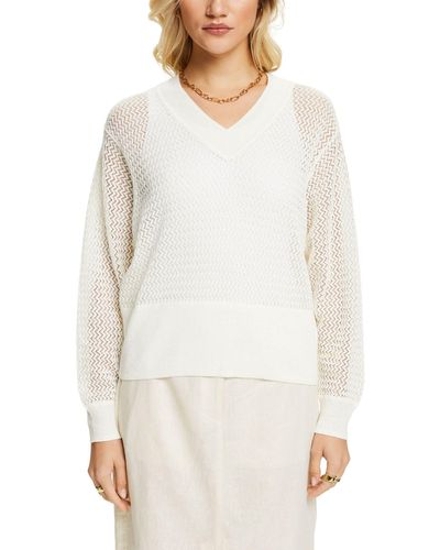 Esprit Strukturierter Pullover mit V-Ausschnitt - Weiß