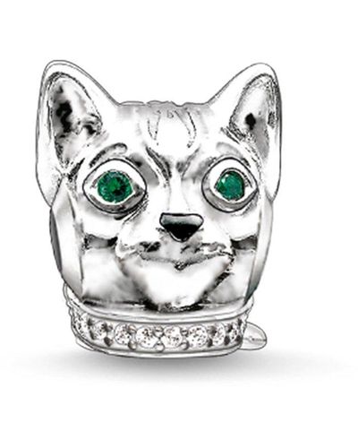 Thomas Sabo Thomas Block Bead Cat Silver With Green And Black Zircons K0165-845-7 - White