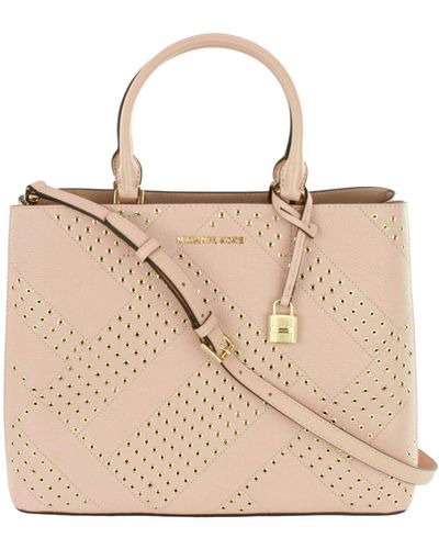 Michael Kors Adele Top Handle Satchel Shoulder Bag Leather Large Handbag - Natural