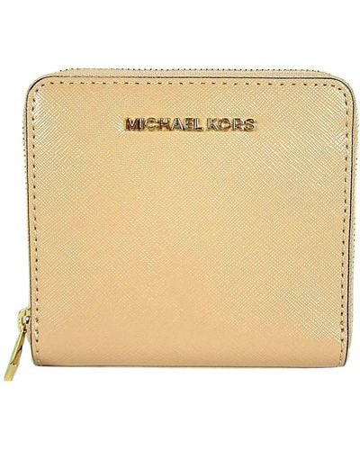 Michael Kors MICHAEL Jet Set Travel Patent Leather Card Holder Zip Wallet Oyster - Natur