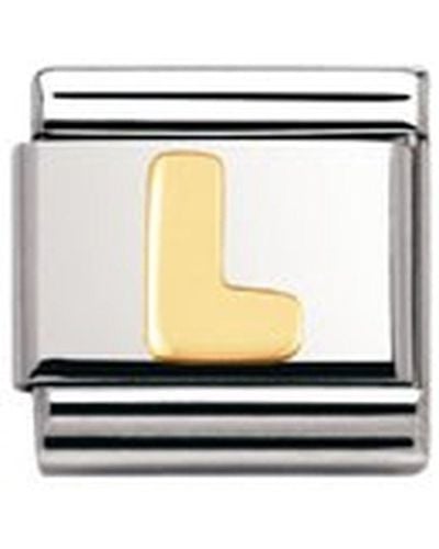 Nomination Maillon pour bracelet composable Mixte - Lettre - Initiale - Acier inoxydable et Or jaune 18 - Blanc