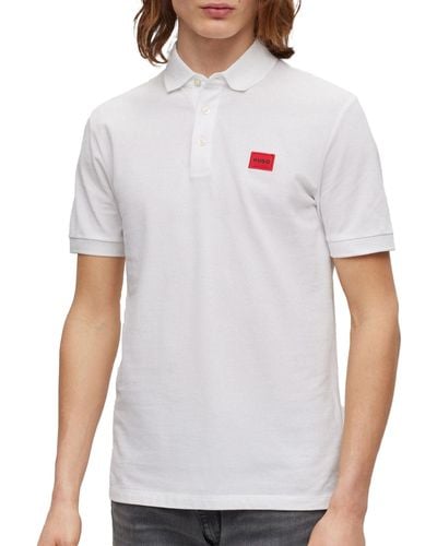 HUGO Cotton-piqué Slim-fit Polo Shirt With Logo Label - White