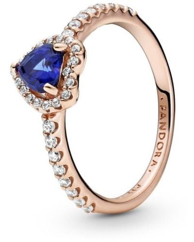 PANDORA Timeless Heart 14k Rose Gold-plated Ring With Clear Cubic Zirconia And Twilight Blue Crystal