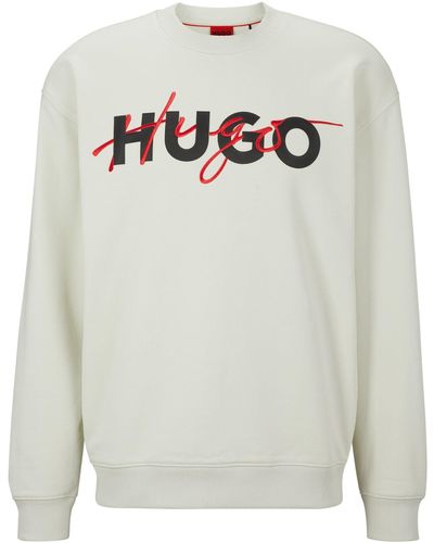 HUGO Droyko Relaxed-Fit Sweatshirt aus Baumwoll-Mix mit doppeltem Logo Hellgrün XL - Grau