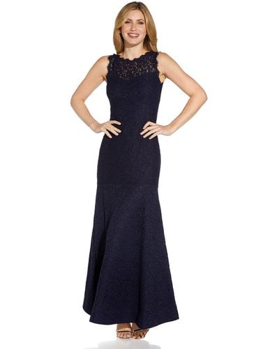 Adrianna Papell Sleeveless Lace Trumpet Gown - Blue