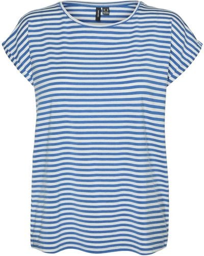Vero Moda Vmava Plain SS Top Stripe Ga Jrs Noos T-Shirt - Blu