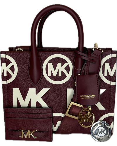 Michael Kors Mirella Small Shopper Top Zip Bag Bundled Sm Tz Coinpouch Purse Hook - Purple