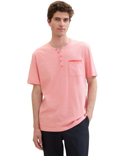 Tom Tailor Basic Serafino T-Shirt mit Struktur - Pink
