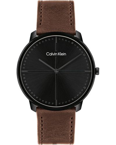 Calvin Klein Braunes Lederarmband - Schwarz