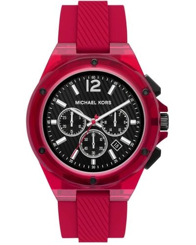 Michael Kors Lennox Chronograph Red Translucent Nylon And Silicone Watch - Pink