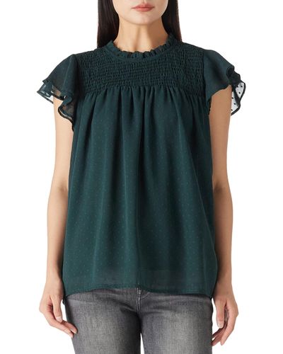 FIND Casual Swiss Dot T Shirts Ruffle Short Sleeve Blouse Tops - Green