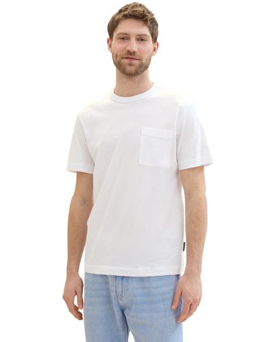 Tom Tailor Basic T-Shirt mit Brusttasche - Weiß