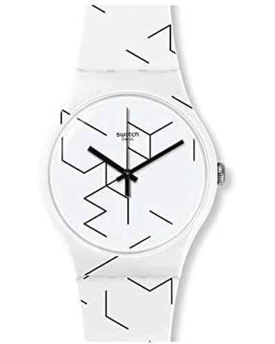 Swatch Erwachsene Analog Quarz Uhr mit Silikon Armband SUOW164 - Weiß