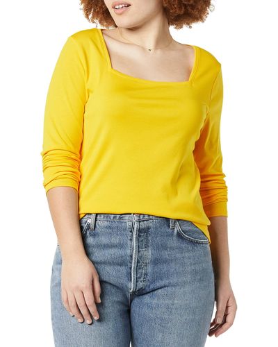 Amazon Essentials Slim-fit Long-sleeved Square Neck T-shirt - Yellow