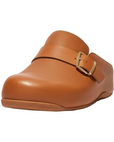 Fitflop Shuv Buckle-strap Leather Clogs - Brown