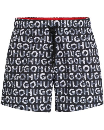 HUGO S Tortuga Logo-print Swim Shorts In Recycled Material - Black