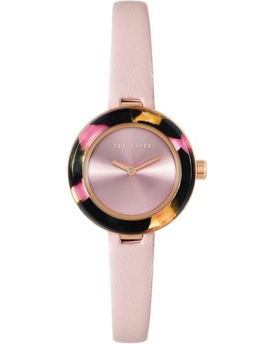Ted Baker Analog Quarz Uhr mit Leder Armband BKPLEF1119I - Pink