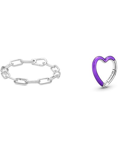 PANDORA ME Link Chain Armband 23cm aus Sterling-Silber & ME Leuchtendes Violett Herz Styling-Connector aus Sterling-Silber; nur - Mettallic