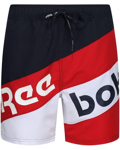 Reebok S Swim Shorts In Blue & Red Mid Length
