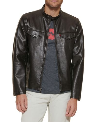 Levi's Faux Leather Trucker Racer Jacket - Black