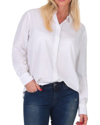 Vero Moda Hemd Basic Rundhals Bluse Locker geschnitten Oberteil - Weiß