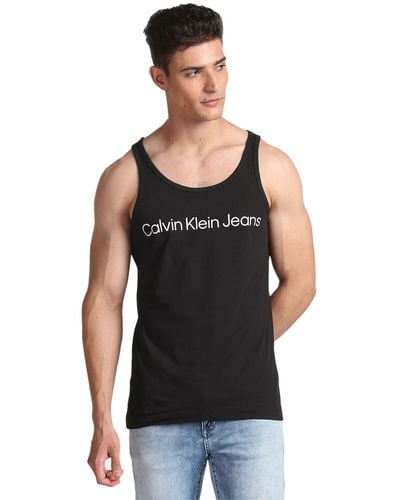 Calvin Klein Jeans Canotta Uomo Institutional Logo Tank Jersey di Cotone - Nero