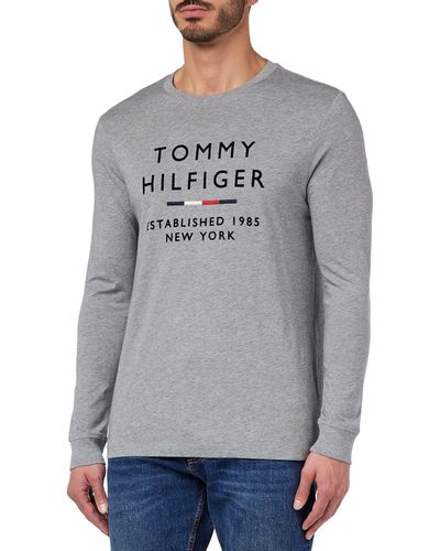 Tommy Hilfiger Hombre Camiseta ga Larga Algodón - Gris