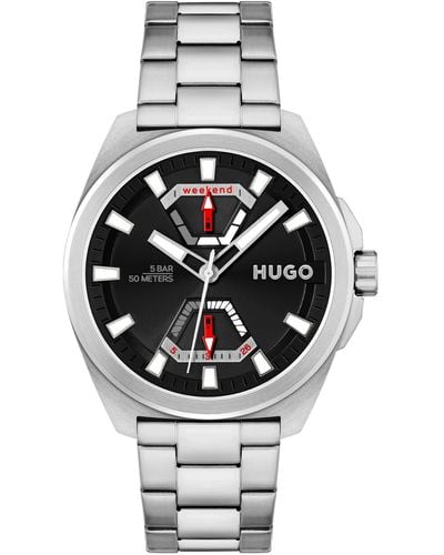 HUGO Analogue Multifunction Quartz Watch For Men With Silver Stainless Steel Bracelet - 1530242 - Black