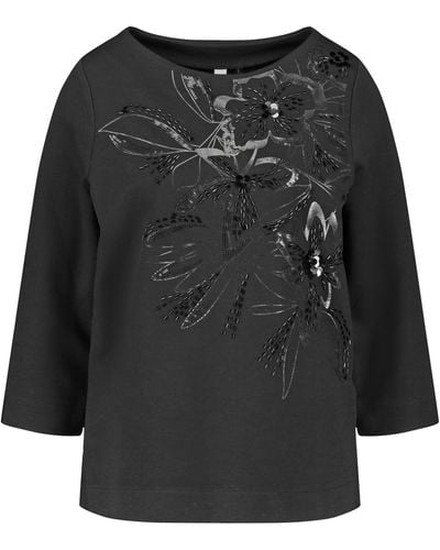 Gerry Weber 3/4 Arm Shirt mit floralem Dekor aus Pailletten und Ziersteinchen 3/4 Arm unifarben Schwarz 44