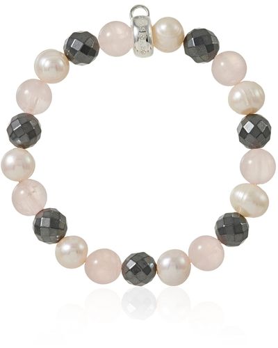 Thomas Sabo Charm Bracelet Haematite Rose Quartz Freshwater Pearl Charm Club 925 Sterling Silver X0188-581-7 - Grey