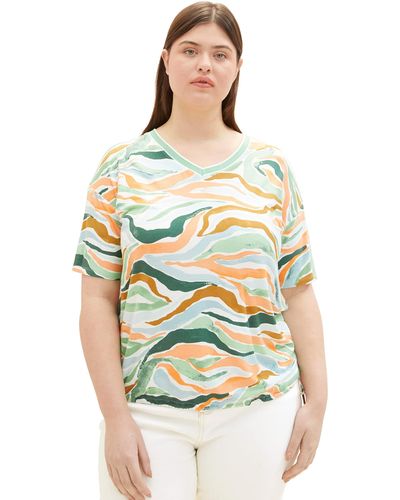 Tom Tailor 1035935 Plussize T-Shirt mit Muster & Bindedetail - Mehrfarbig