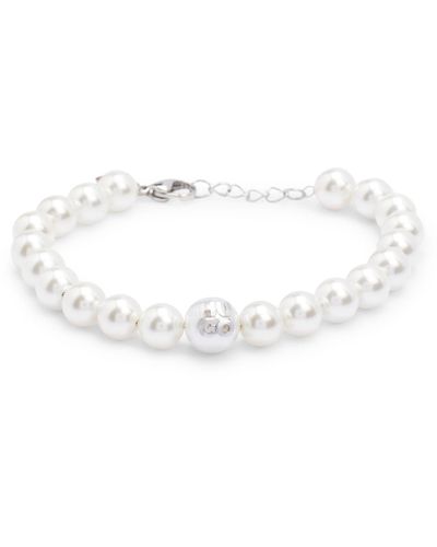 HUGO S E-pearlstacked-bra Stacked-logo Cuff With Genuine And Imitation Pearls - White