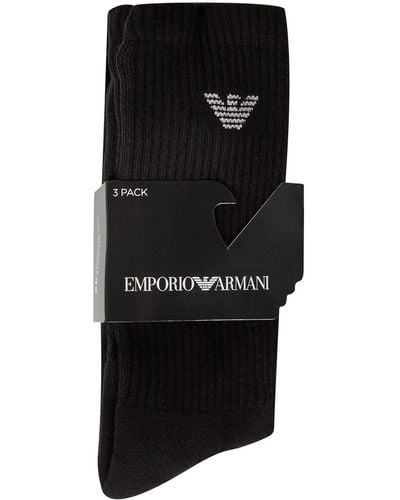 Emporio Armani 3-pack Medium Socks Sporty Terrycloth Lot de 3 paires chaussettes moyennes - Noir