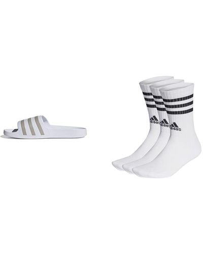adidas Adilette Aqua Slides 3 Stripes Crew Socks - Metallic
