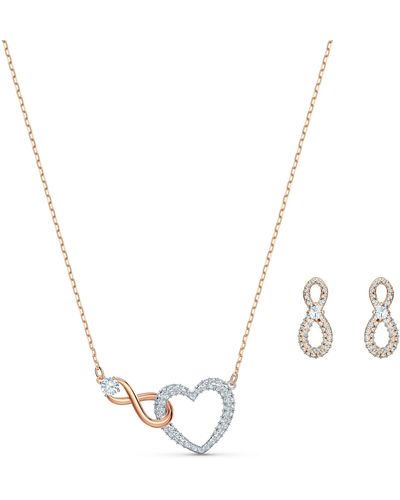 Swarovski Infinity Pendant Necklace With A White Crystal Heart Set On Crystal Pavé Infinity Symbol On A Rhodium Plated Chain - Metallic