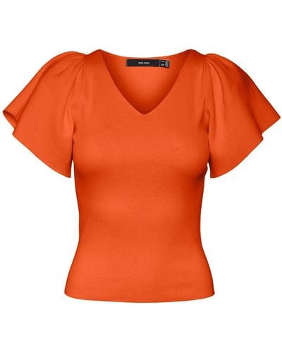 Vero Moda Vmginny SS V-Neck Pullover Noos Maglione - Arancione