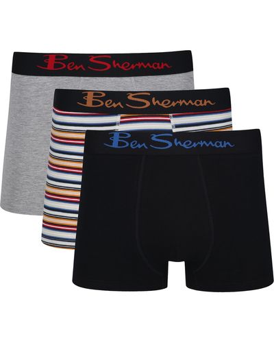 Ben Sherman Boxer Shorts in Black/Stripe/Grey | Cotton Rich Trunks with Elasticated Waistband Boxershorts - Schwarz