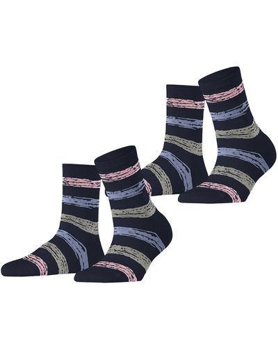 Esprit Socken Brushed Stripes 2 Pack W SO Baumwolle gemustert 2 Paar - Blau