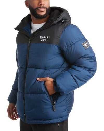 Reebok Heavyweight Quilted Puffer Parka Coat - Weather Resistant Ski Jacket For - Blue