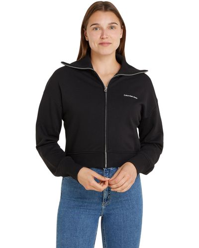 Calvin Klein Sweatshirt mit Reißverschluss Zipper Diffused Monologo Zipper - Schwarz