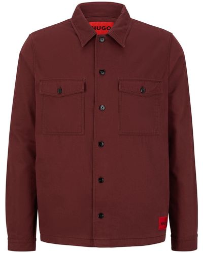 HUGO Enalu Oversized Overshirt aus Bio-Baumwolle mit Logo-Label Dunkelbraun M - Rot