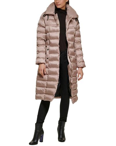Kenneth Cole Long Quilted Puffer With Buckle Belt - Natural