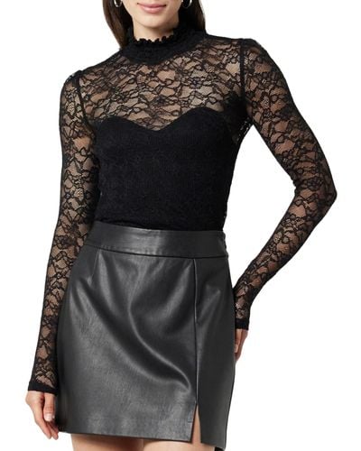 The Drop Bethany Mock Neck Lace Top - Black