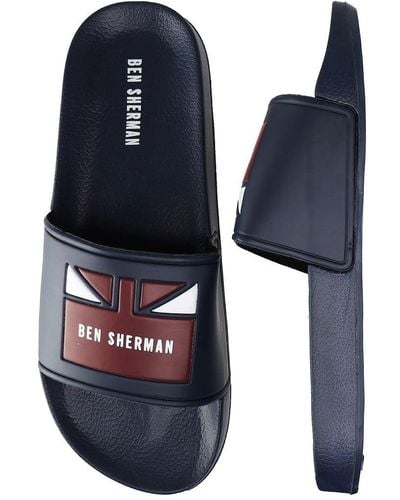 Ben Sherman Union Slide S Slip On Flip Flop Sliders Sandals Bs21110 Navy - Blue