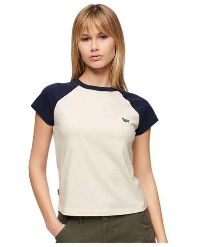 Superdry Essential Raglan-T-Shirt aus Bio-Baumwolle mit Logo Kräftiges Marineblau/Hellbeige Meliert 44 - Weiß