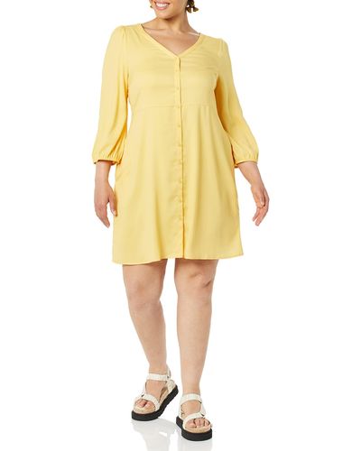 Goodthreads Vestido en Georgette con gas 3/4 y Botones en la Parte Delantera Mujer - Amarillo